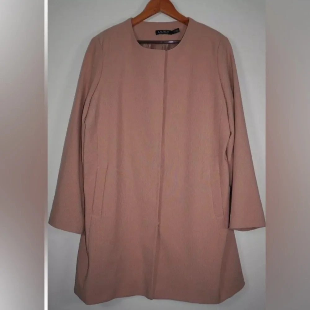 Lauren Ralph Lauren Blush Collarless Crepe Topper Coat Size XL - runs big - Picture 2 of 5